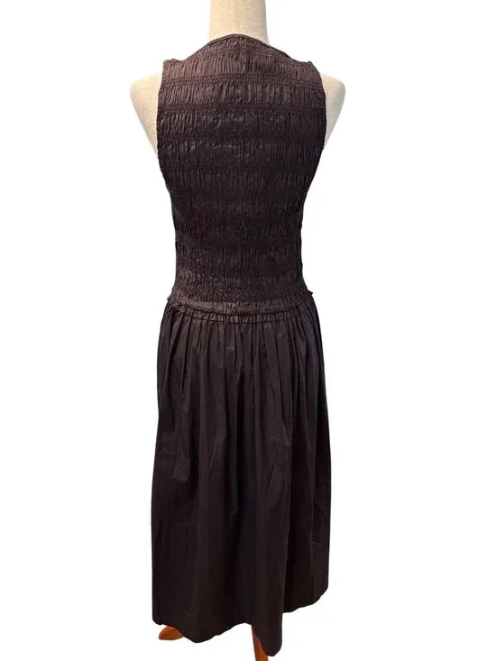 Madewell Keeran Sleeveless Dress~Size S~Molasses Brown Smocked Midi DAMAGE L7 27 - Picture 6 of 11